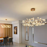 Luminaires suspendus circulaires modernes Firefly pour hôtel, salon, restaurant, cuisine, lustre en forme de branche d'arbre en or rose et noir