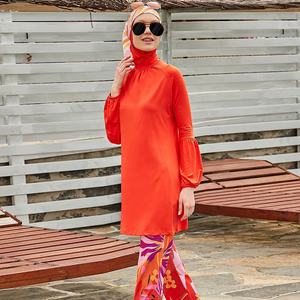 Arabe Dubaï islamique simple 3 pièces ensemble avec élastique orange imprimé personnalisable femmes musulmanes <span class=keywords><strong>maillot</strong></span> <span class=keywords><strong>de</strong></span> <span class=keywords><strong>bain</strong></span> - Product Image 1