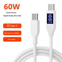 Câble de charge rapide Type-C en silicone 60W avec affichage numérique pour téléphone IOS, appareil photo, ordinateur, écouteurs, voiture