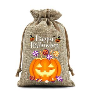 Bolsa de Arpillera para el Día de Todos los Santos, 10x14cm, con Diseño de Calabaza, Bolsa de Lino con Cordón, Varios Usos para Dulces y Chocolates - Product Image 5