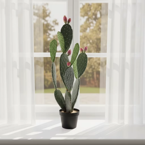 Cactus artificiel de style <span class=keywords><strong>Opuntia</strong></span> avec des boutons roses à double tonalité dans un <span class=keywords><strong>pot</strong></span> noir, fausse plante du désert haute pour la maison et le bureau - Product Image 6