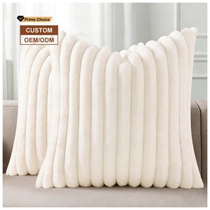 Housse de coussin en flanelle super douce et luxueuse, personnalisée en gros, avec rayures en fausse fourrure de <span class=keywords><strong>lapin</strong></span>, pour la décoration intérieure - Product Image 1
