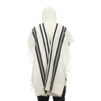 Talit en laine 100% avec motif uni régulier à rayures noires Taille 45