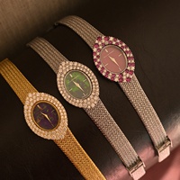 Jam Tangan Mini Wanita Berlapis Emas dengan Permata dan Berlian Vintage yang Elegan dan Berkualitas Tinggi dengan Mesin Quartz