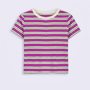 T-shirt en tricot à manches courtes rayé à col rond pour femme MERITORIOUS INTERNATIONAL, coupe décontractée, taille adulte - Product Image 1