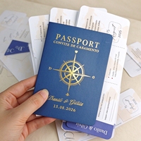 Invitation de voyage transfrontalière de style passeport européen en papier, avec estampage à chaud, couverture en feuille bleue, style carte d'embarquement, avec emplacements pour cartes