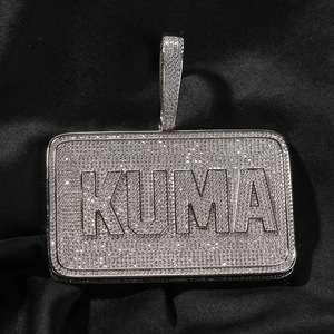 Joyería de moda de alta calidad de Hip Hop Iced Out 5A Zirconia cúbica nombre personalizado colgante rectangular regalos de cumpleaños para <span class=keywords><strong>novio</strong></span> - Product Image 3