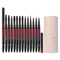 Ensemble de pinceaux à ongles professionnels Huadie Luxury 13 pièces, manche en métal noir et rouge dégradé, multifonctionnels, pour la peinture au gel UV