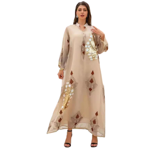 Vestido Abaya Elegante con Cuello en V de Poliéster para Eid, Otoño - Túnica Musulmana Bordada con Lentejuelas hasta el Tobillo para Emiratos Árabes Unidos, Qatar, Kuwait (MOQ Bajo) - Product Image 6