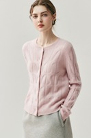 Cardigan en cachemire 100% tricoté pour femmes en automne et en hiver, veste en maille unie, col rond