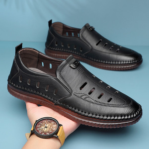 Mocassins en cuir respirant pour hommes, couleur kaki, chaussures décontractées d'été, taille adulte 866 - Product Image 4