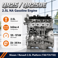 Ensemble moteur Nissan Renault QR25DE 2.5L 4 cylindres en ligne essence, bloc long pour X-Trail T30 T31 T32 Koleos, pièces de rechange automobiles