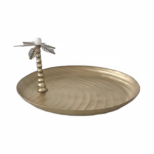 Bandeja de Chocolate Chapada en Oro con Diseño de Palmera, Bandeja Redonda de Aluminio para Servir Alimentos, para Uso en el Hogar y la Cocina - Product Image 1