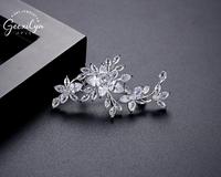 Bros Bunga Kristal Tembaga Paduan Zirkon dengan Batu Oval Berlapis Rhodium - Hadiah Pesta Pernikahan & Pertunangan untuk Wanita