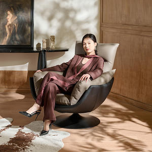 Italian Minimalist <b>Swivel</b> <b>Chair</b> Genuine Leather Single Sofa <b>Chair</b> Living Room Furniture Tilting Design Vintage Style - Product Image 1