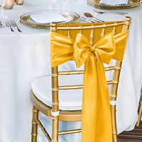 Vente en gros de ceintures de chaise en satin doré avec nœud élastique en spandex pour chaise de mariage Fournitures de fête pour hôtel et banquet Décorations pour la maison