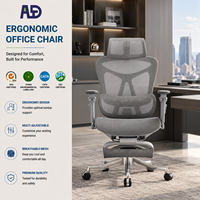 Chaise de bureau ergonomique moderne à dossier haut en maille avec accoudoirs réglables, siège coulissant, base pivotante et structure en alliage d'aluminium
