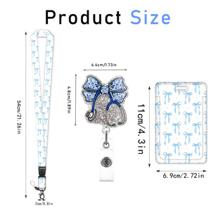 Blue bow glitter badge scroll easy-pull <b>buckle</b> with back <b>clip</b> vertical push-lock card holder UV printable pattern - Product Image 2