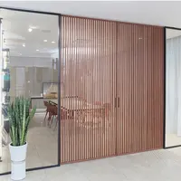 Automatic Frameless Design Wood Glass Insert Wood Interior Sliding Screen Door