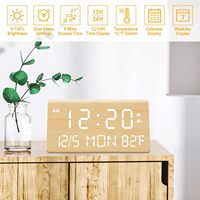 Réveil numérique LED en bois de table triangulaire électronique de bureau multifonctionnel moderne avec humidité de la température