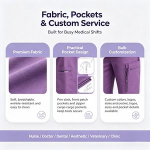 Ensemble de Blouse et Pantalon Médical Personnalisé OEM pour Femme, Col V Superposé, Multi-Poches, Pantalon Cargo Zippé, Uniforme de Travail Médical pour Clinique et Soins de Santé - Product Image 5