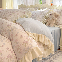 Parure de lit en velours de lait polyester, motif floral coréen évidé et sculpté, 4 pièces, housse de couette d'hiver en polyester