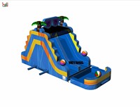 Toboggan aquatique gonflable commercial à double piste avec piscine à jets d'eau et escalier d'accès pour enfants et adultes, idéal pour les entreprises de location