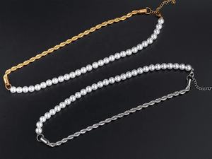 <span class=keywords><strong>Collar</strong></span> de <span class=keywords><strong>Cadena</strong></span> de Media Perla y Media Cuerda, Estilo Hip Hop, <span class=keywords><strong>Collar</strong></span> Individual de Acero Inoxidable 316, Joyería Impermeable y Resistente al Sudor - Product Image 5