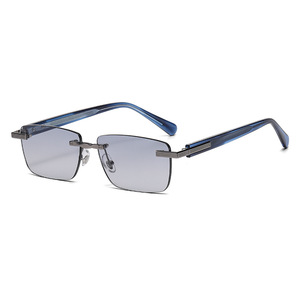 Gafas de sol rectangulares unisex con medio montura, lentes degradadas, protección UV400, ligeras, protección solar para adultos - Product Image 1