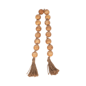 Ghirlanda di perline in legno con nappe, ornamento decorativo in stile bohémien rustico - Product Image 1