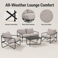 Modernes 4-teiliges Outdoor-Lounge-Set mit Metallrahmen, Zweisitzer, Zwei Sessel, Couchtisch und Gartensofa