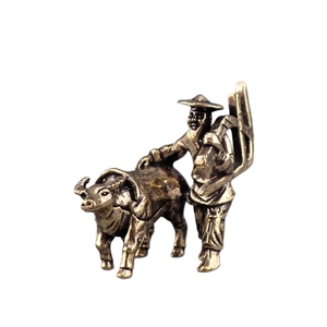 Statua Decorativa in Ottone Stile Antico con Motivo di <span class=keywords><strong>Aratro</strong></span> e Bestiame, Opera d'Arte per Casa e Ufficio per Collezionisti - Product Image 1