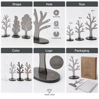 Présentoir Arbre en Acrylique Personnalisé pour Bijoux, Support Transparent pour Boucles d'Oreilles et Colliers, Présentoir de Comptoir pour Magasins, Ensembles de Présentoirs avec Base et Logo OEM