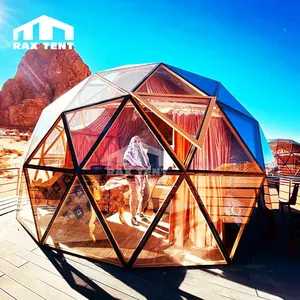 RAX-casa de cúpula geodésica con marco de aluminio recubierto de oro y cubierto con vidrio templado para glamping hotel y complejo turístico