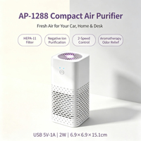 Diffuseur d'arômes avec filtre HEPA à ions négatifs, lumière UV, lumière ambiante violette, éliminateur d'odeurs de fumée, alimenté par USB, 2W, portable, ABS, pour voiture