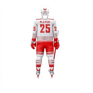 Uniforme de Hockey sobre Hielo Personalizado Rojo y Blanco para Hombre Adulto, Transpirable, 100% Poliéster, Ropa de Equipo - Product Image 3