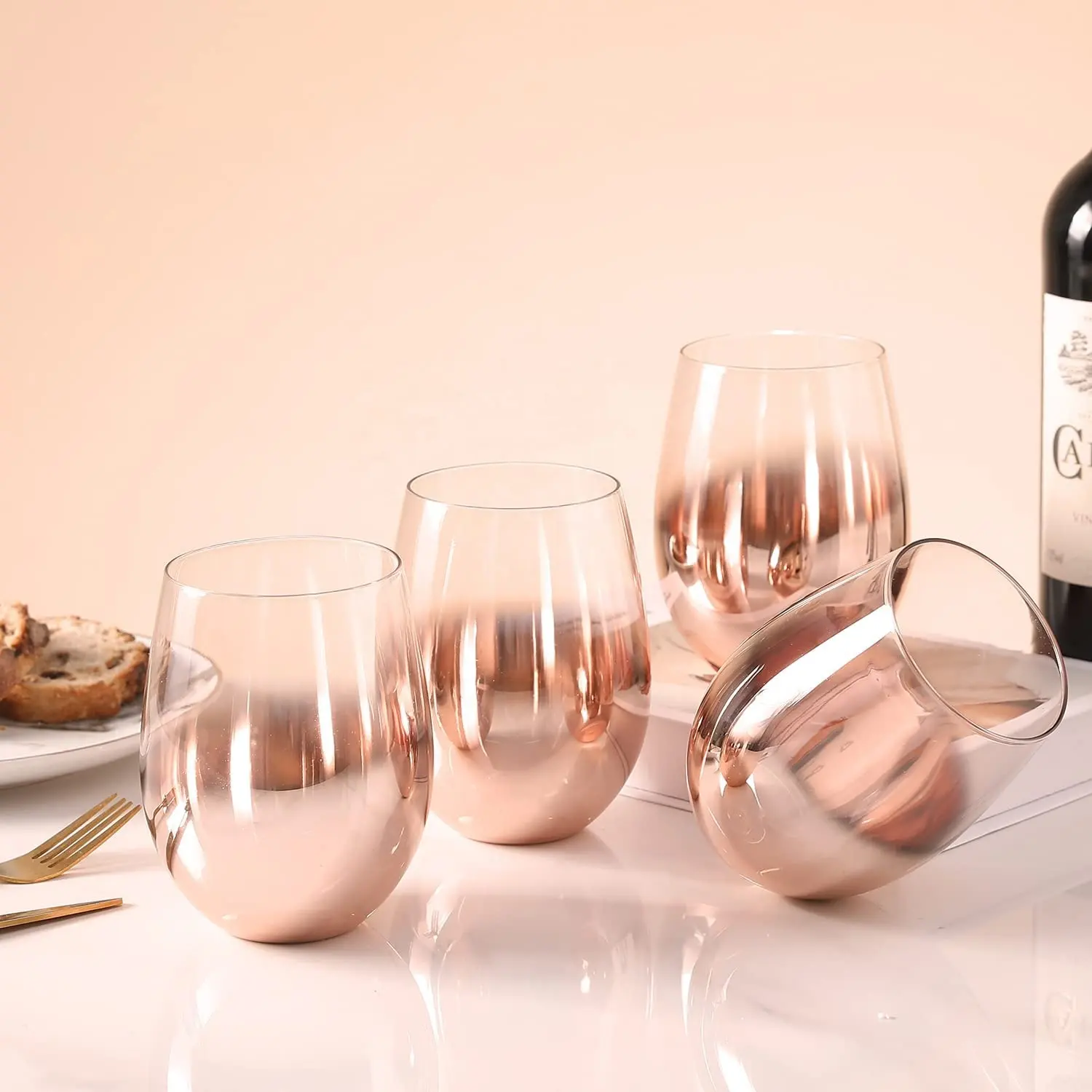 Bicchieri da vino rosso bianco best Seller Amazon bicchiere da vino senza stelo in oro rosa con gradiente metallico personalizzato personalizzato