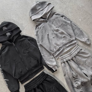 Người Đàn Ông Tùy Chỉnh OEM Nhà Sản Xuất Thời Trang Đường Phố Thêu Vá Logo Pháp Terry Quá Khổ Baggy Hai Lớp Hoodie Sweatsuit Bộ - Product Image 4