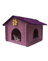 Maison pour chat en feutre de laine amovible avec fleur décorative, petite cabane pliable en feutre pour animaux de compagnie