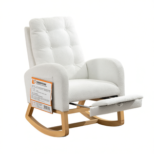 เก้าอี้โยกพนักพิงสูงพร้อมขาไม้ยางพารา 26.77D X 38.36W X 39.76H นิ้ว ปรับเอนได้สำหรับห้องนอนห้องนั่งเล่น - Product Image 1