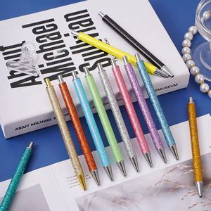 Custom Factory Bulk Wholesale Promotional Wedding Gifts Bright Shiny Glitter <b>Retractable</b> Stainless Steel PU Leather Logo <b>Pen</b> - Product Image 1