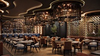 Design d'intérieur de luxe pour restaurant, hôtel moderne, bar lounge, comptoir design, concept d'intérieur de restaurant élégant