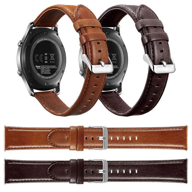 Amazon Hot Cowhide Leather Band Replacement Watch Strap For Samsung gear S2 S3 genuine leather watch band 20mm 22mm