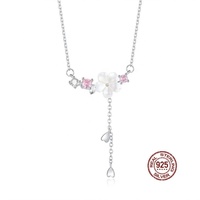 Collier Pendentif Tendance de Luxe Plaqué Or avec Pendentif Fleur Coquillage en Argent Sterling 925 et Chaîne Fine pour Fiançailles et Mariage