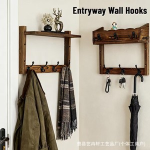 Cross-border wooden wall-mounted clothes rack, entryway <b>hooks</b>, key rack, <b>kitchen</b> utensil organizer - Product Image 2