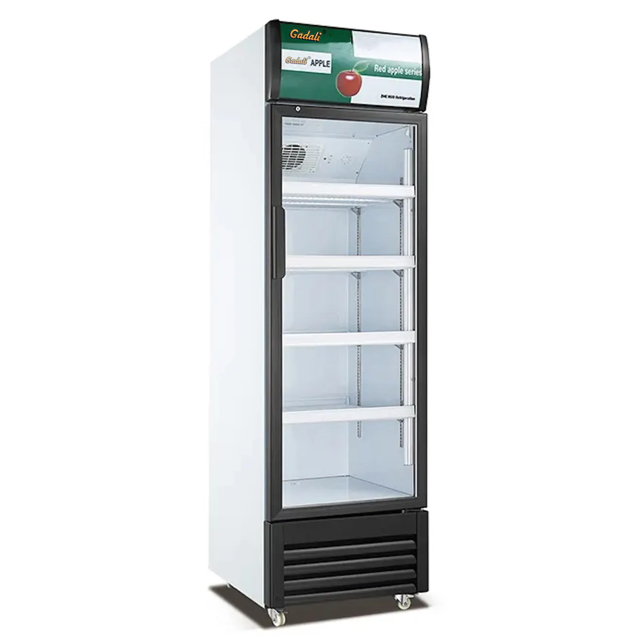 Equipamento de refrigeração vertical 420L para refrigerador comercial de alto volume com porta de vidro única, refrigeração direta sem gelo