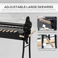 Barbecue au charbon de bois portable avec structure en acier robuste et 4 roues pour la mobilité, avec de grands et petits brochettes