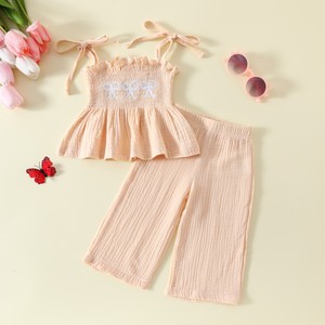 Nuevo Conjunto de Dos Piezas para Niñas, Estilo Casual de Verano, Top con Tirantes y Pantalones Rectos con Estampado, Tela de Lana Transpirable - Product Image 5