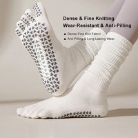 Chaussettes de yoga à cinq doigts, à mollets hauts, avec logo personnalisé, coussinets antichoc en silicone antidérapants, pour Pilates et entraînement en intérieur