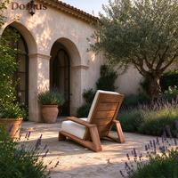 Chaise longue d'extérieur en teck massif, fauteuil géométrique moderne avec coussin imperméable pour villa, patio, hôtel